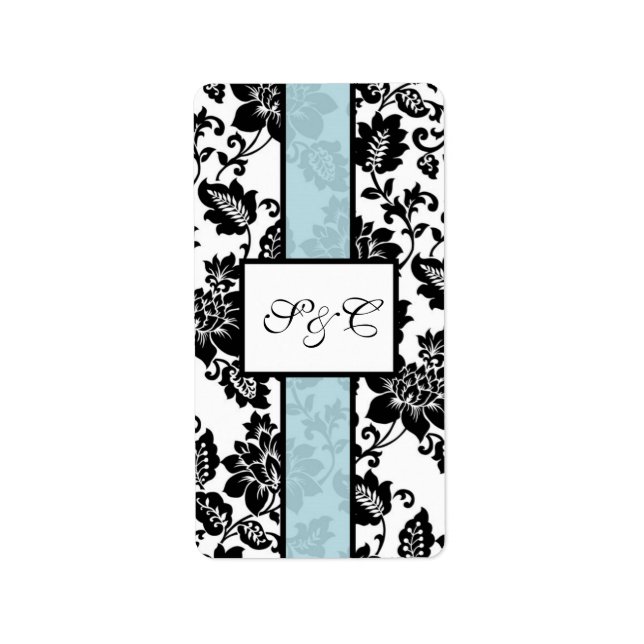 Black/Blue Floral Damask Wedding Hershey Wrapper Label (Front)