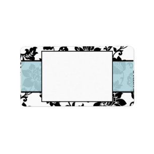 Black/Blue Floral Damask Wedding Mailing Address Label