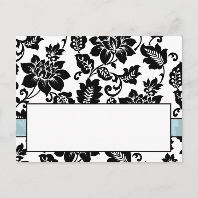 Black/Blue Floral Damask Wedding Place Card (Front)