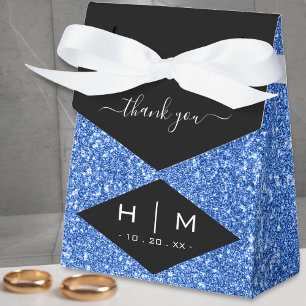 Black & Blue Glitter Cute Chic Thank You Wedding Favour Box