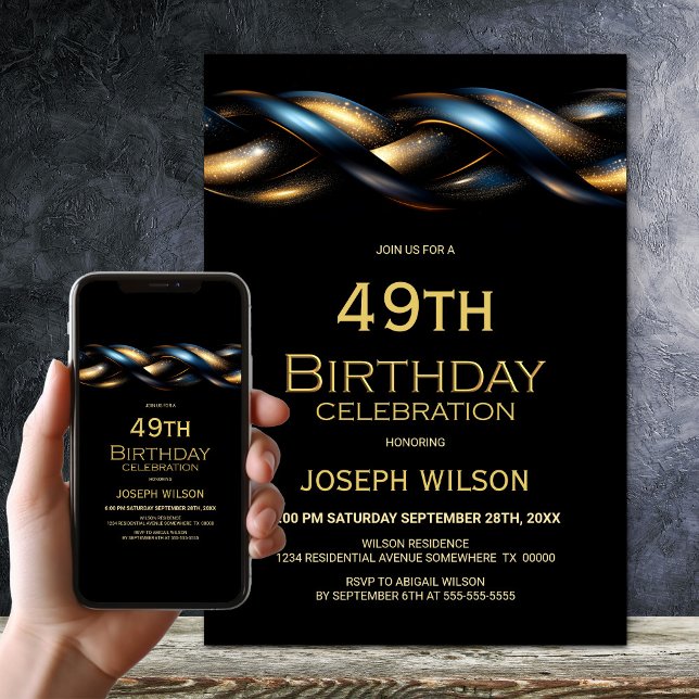 Black Blue Gold Any Age Birthday Party Invitation (Creator Uploaded)
