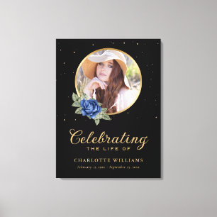 Black Blue Gold Floral Funeral Welcome Sign