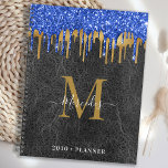 Black Blue Gold Glitter Drips Leather Monogram Planner<br><div class="desc">Custom monogram calendar planner. Keep all your appointments and schedule handy with our modern and elegant black blue and gold glitter drips on vintage leather planner with personalised monogrammed initial and name. This unique planner is perfect for office planning, school schedule, family appointments and work business schedules. See our collection...</div>