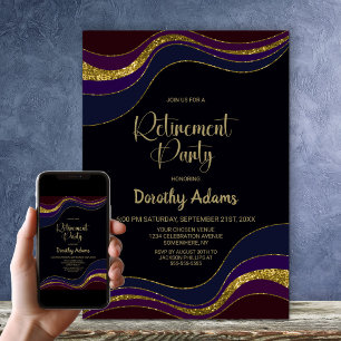 Black Blue Gold Glitter Retirement Party Invitation