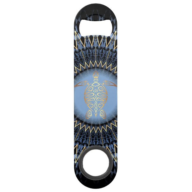 Black Blue Gold Mandala Turtle Coastal (Front)