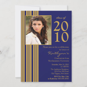 Black, Blue & Gold Photo Graduation Invitation