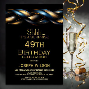 Black Blue Gold Surprise Any Age Birthday Party Invitation