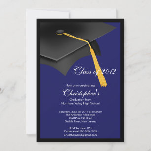 Black Blue Grad Cap Graduation Party Invitation