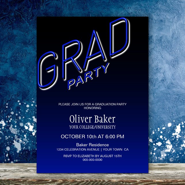Black Blue Grad Party Invitation (Creator Uploaded)
