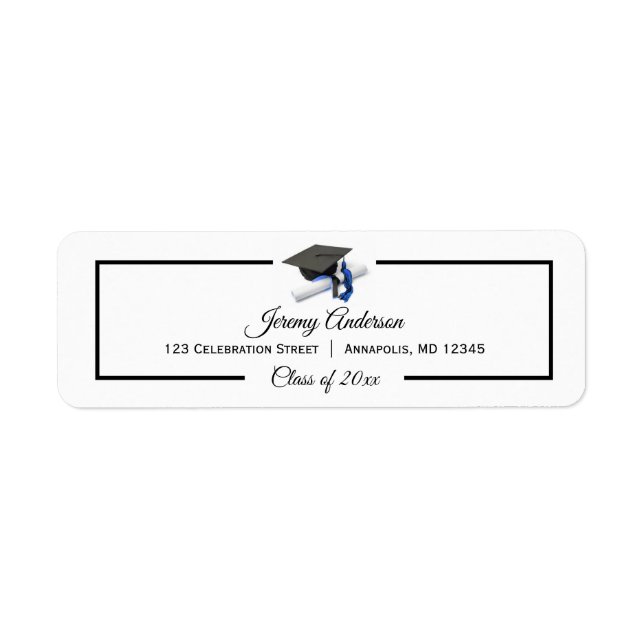 Black Blue Graduation Class Cap and Tassel Address (Front)