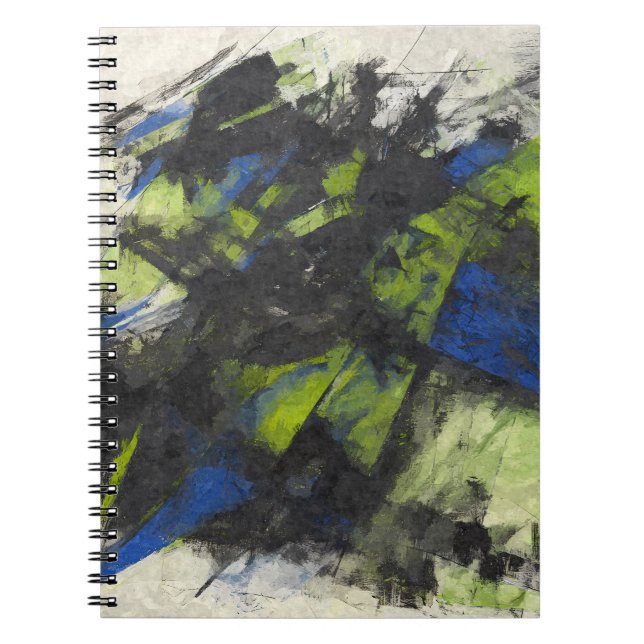 Black Blue Green Dynamic Abstract Notebook (Front)