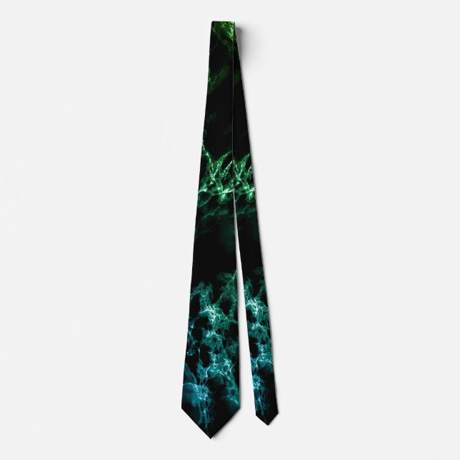 Black Blue Green Neon Marble Neck Tie (Front)