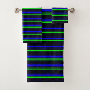 Black Blue Green Stripes Bath Towel Set