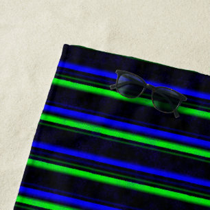 Black Blue Green Stripes Beach Towel