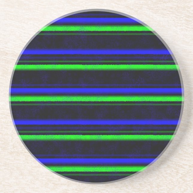 Black Blue Green Stripes Coaster (Front)