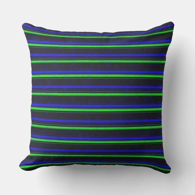 Black Blue Green Stripes Cushion (Front)