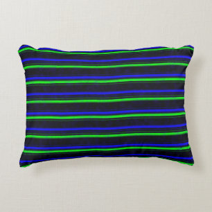 Black Blue Green Stripes Decorative Cushion