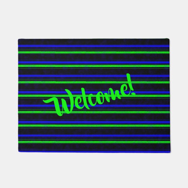 Black Blue Green Stripes Doormat (Front)