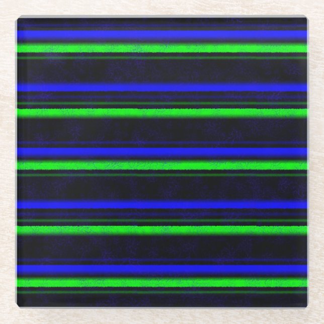 Black Blue Green Stripes Glass Coaster (Front)