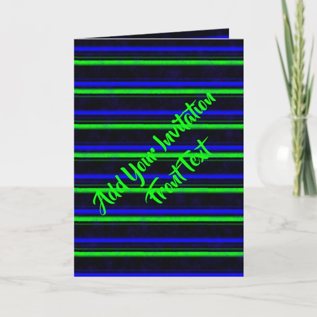 Black Blue Green Stripes Invitation (Front)