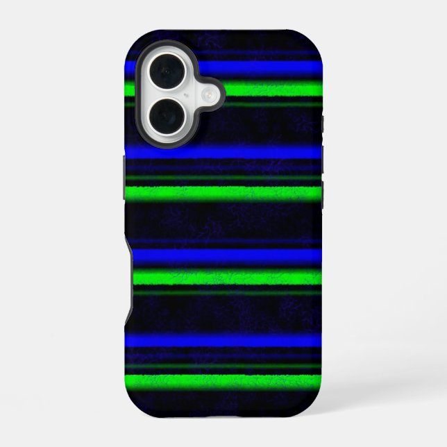 Black Blue Green Stripes iPhone 16 Case (Back)