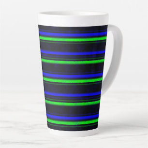 Black Blue Green Stripes Latte Mug