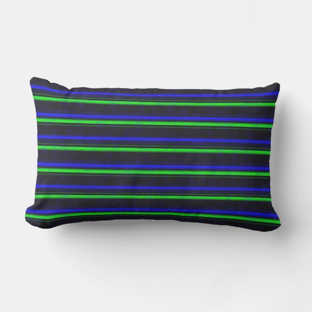 Black Blue Green Stripes Lumbar Cushion (Front)
