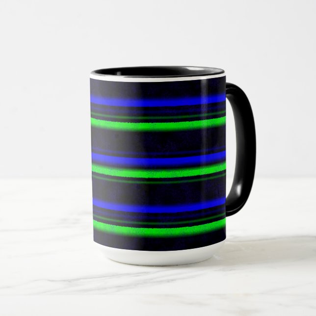 Black Blue Green Stripes Mug (Front Right)