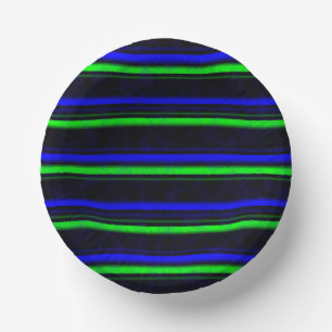 Black Blue Green Stripes Paper Plate