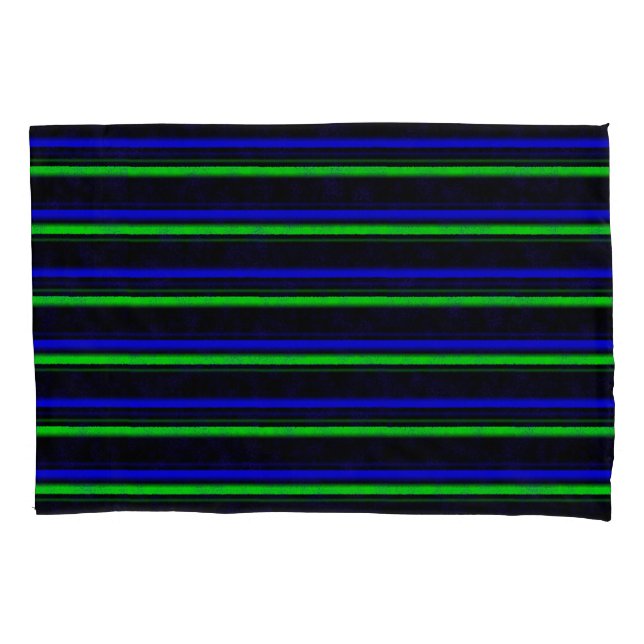 Black Blue Green Stripes Pillowcase (Front)