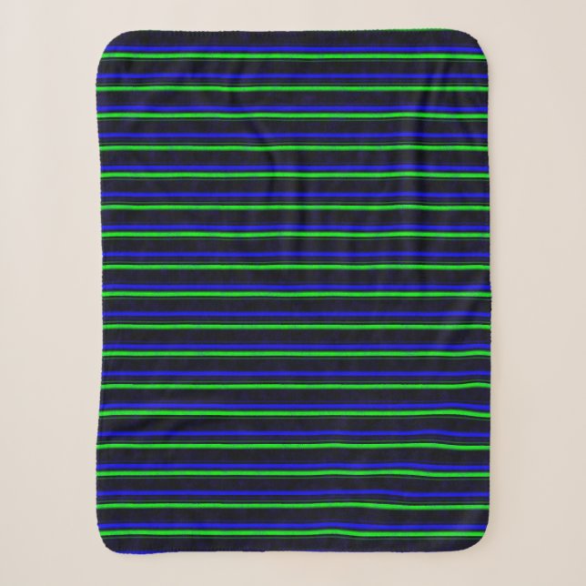 Black Blue Green Stripes Sherpa Blanket (Front)