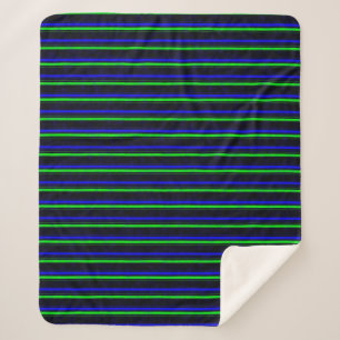 Black Blue Green Stripes Sherpa Blanket