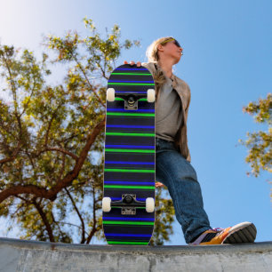 Black Blue Green Stripes Skateboard