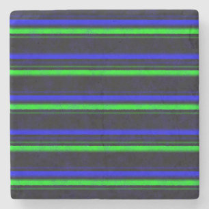Black Blue Green Stripes Stone Coaster