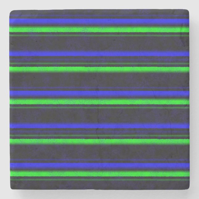Black Blue Green Stripes Stone Coaster (Front)