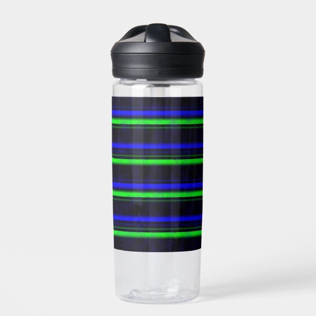 Black Blue Green Stripes Water Bottle (Front)