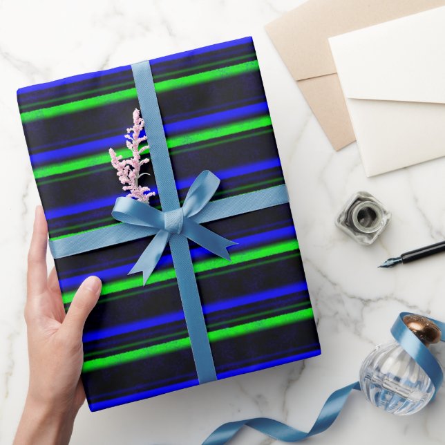 Black Blue Green Stripes Wrapping Paper (Gifting)
