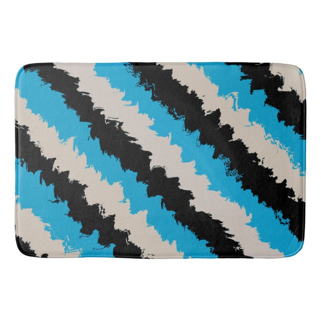 Black Blue Grey Abstract Stripe Pattern Bath Mat (Front)