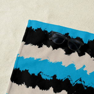 Black Blue Grey Abstract Stripe Pattern Beach Towel