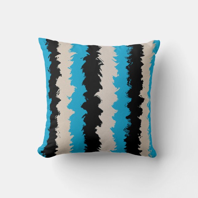 Black Blue Grey Abstract Stripe Pattern Cushion (Front)
