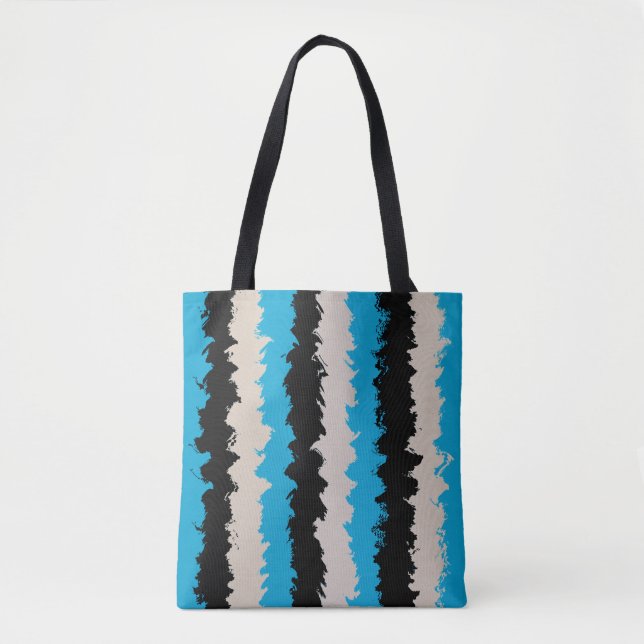 Black Blue Grey Abstract Stripe Pattern Tote Bag (Front)