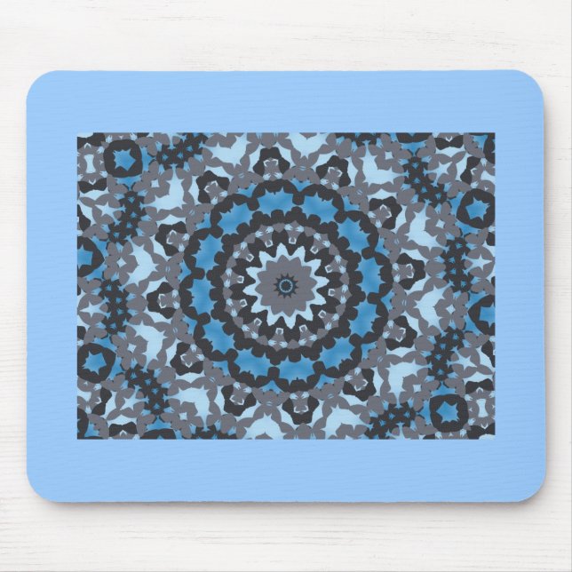 Black, blue & grey fractal pattern design mouse pad (Front)