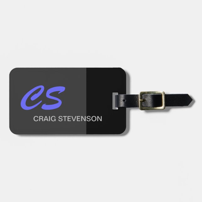 Black Blue Grey Script Custom Name Luggage Tag (Front Horizontal)