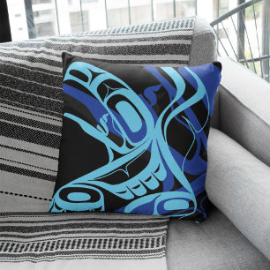 Black Blue Haida Eagle Thunder Bird Native Art Cushion