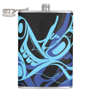 Black Blue Haida Eagle Thunder Bird Native Art Hip Flask