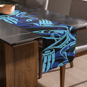 Black Blue Haida Eagle Thunder Bird Native Art Long Table Runner