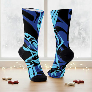 Black Blue Haida Eagle Thunder Bird Native Art Socks