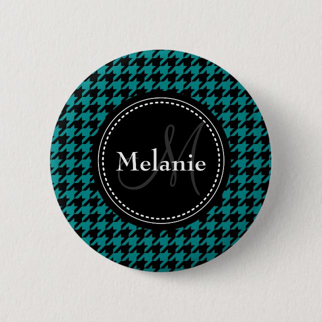 Black Blue Houndstooth Monogrammed Pattern 6 Cm Round Badge (Front)
