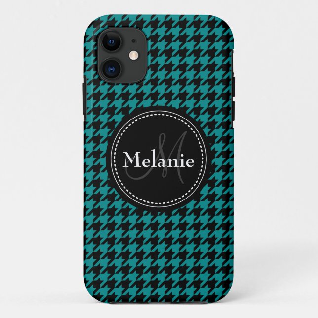 Black Blue Houndstooth Monogrammed Pattern Case-Mate iPhone Case (Back)