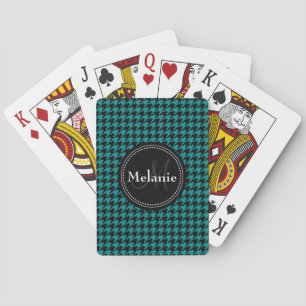 Black Blue Houndstooth Monogrammed Pattern Playing Cards